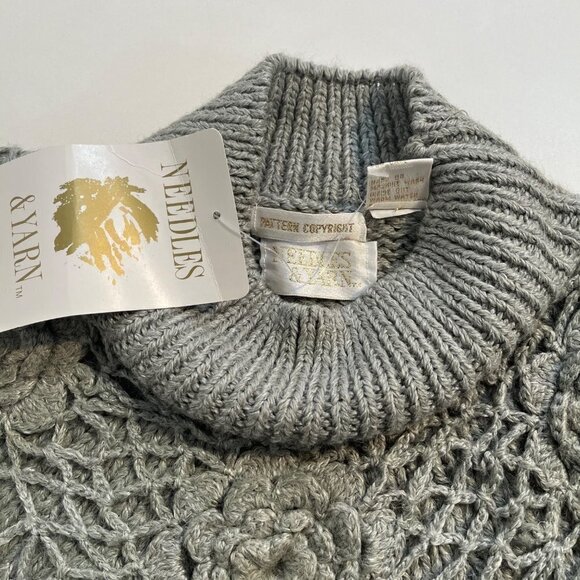 Vintage Needles and Yarn 3D Knit Cropped Green Sweater Womens Large Shoulder Pad - Picture 9 of 10